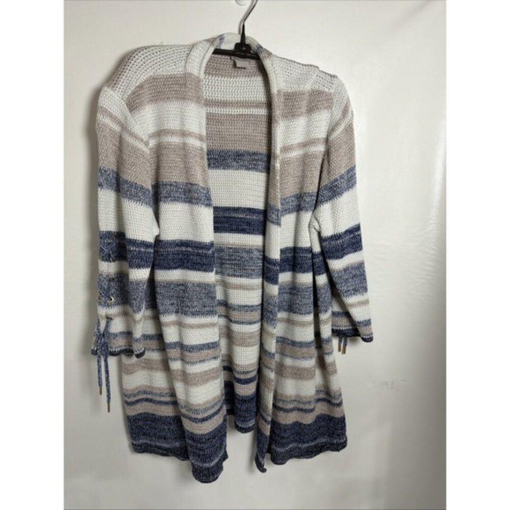 Chicos Womens Cardigan Sweater Open Front Tie Accent 3/4 Sleeve Sz 3P (XL 16p)
